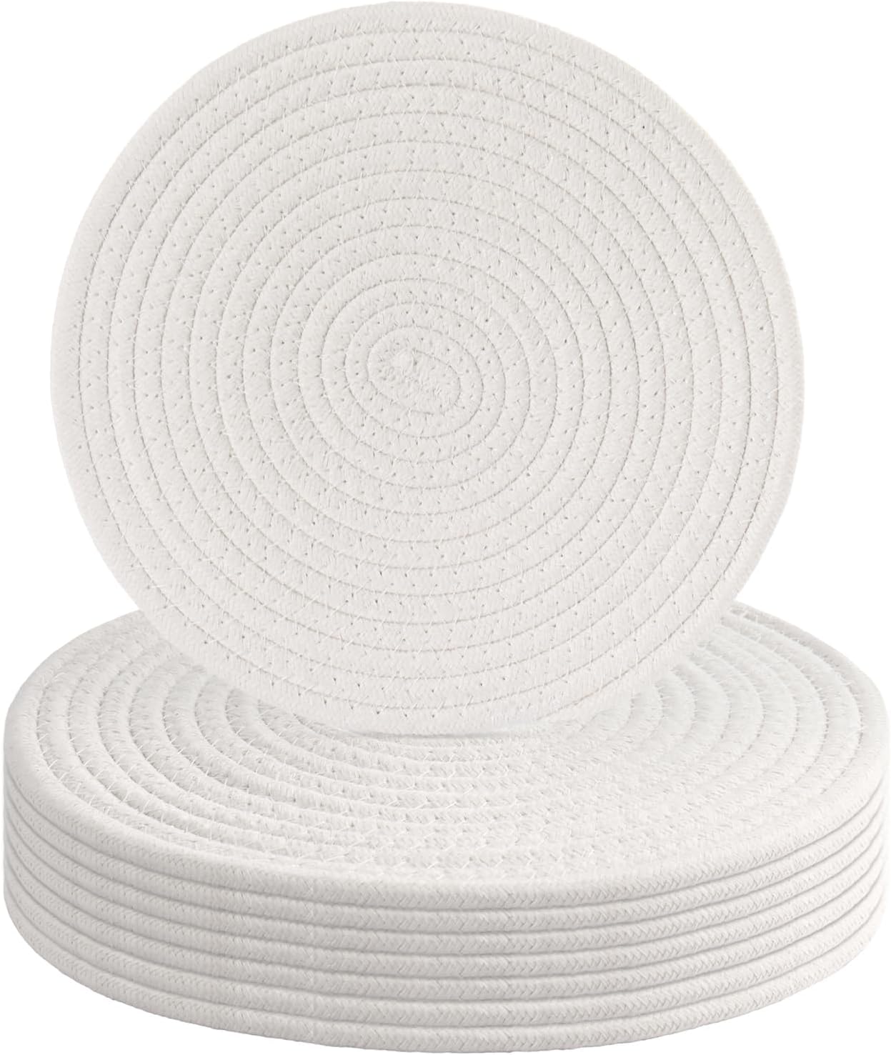 10 Inch Cotton Rope Trivets for Hot Dishes Set of 8 Heat Resistant Mats for Countertop Potholders for Kitchens Trivets for Hot Pots and Pans and Quartz Countertops Farmhouse Kitchen Décor, Beige