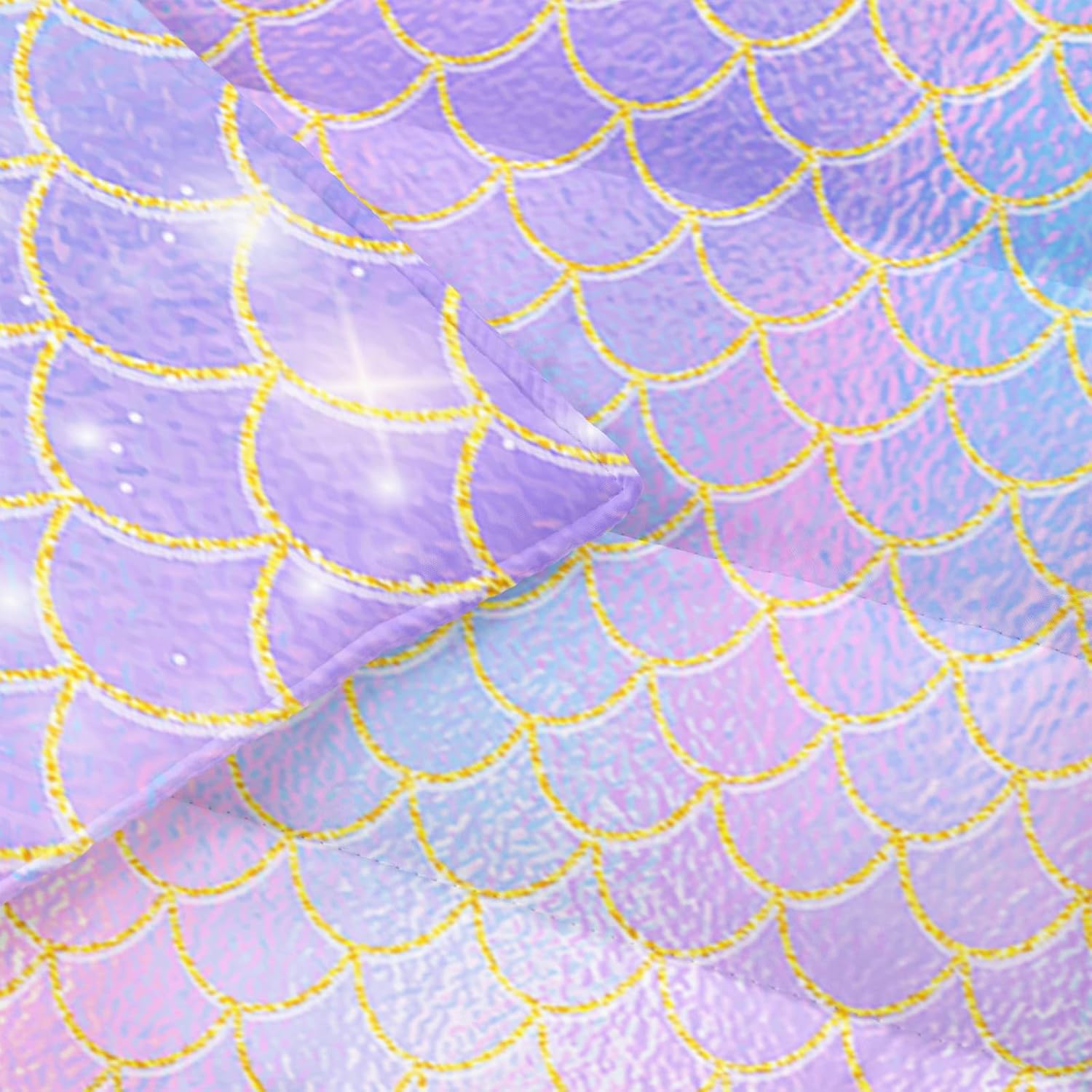 Axolotl Glitter Butterfly Nap Mat,Roll Up Slumber Bag,Purple Blue Nap Mat with Removable Pillow,Colorful Mermaid Scales Bedding Set for Travel Sleeping Bag,Floral Soft and Lightweight Sleeping Mat