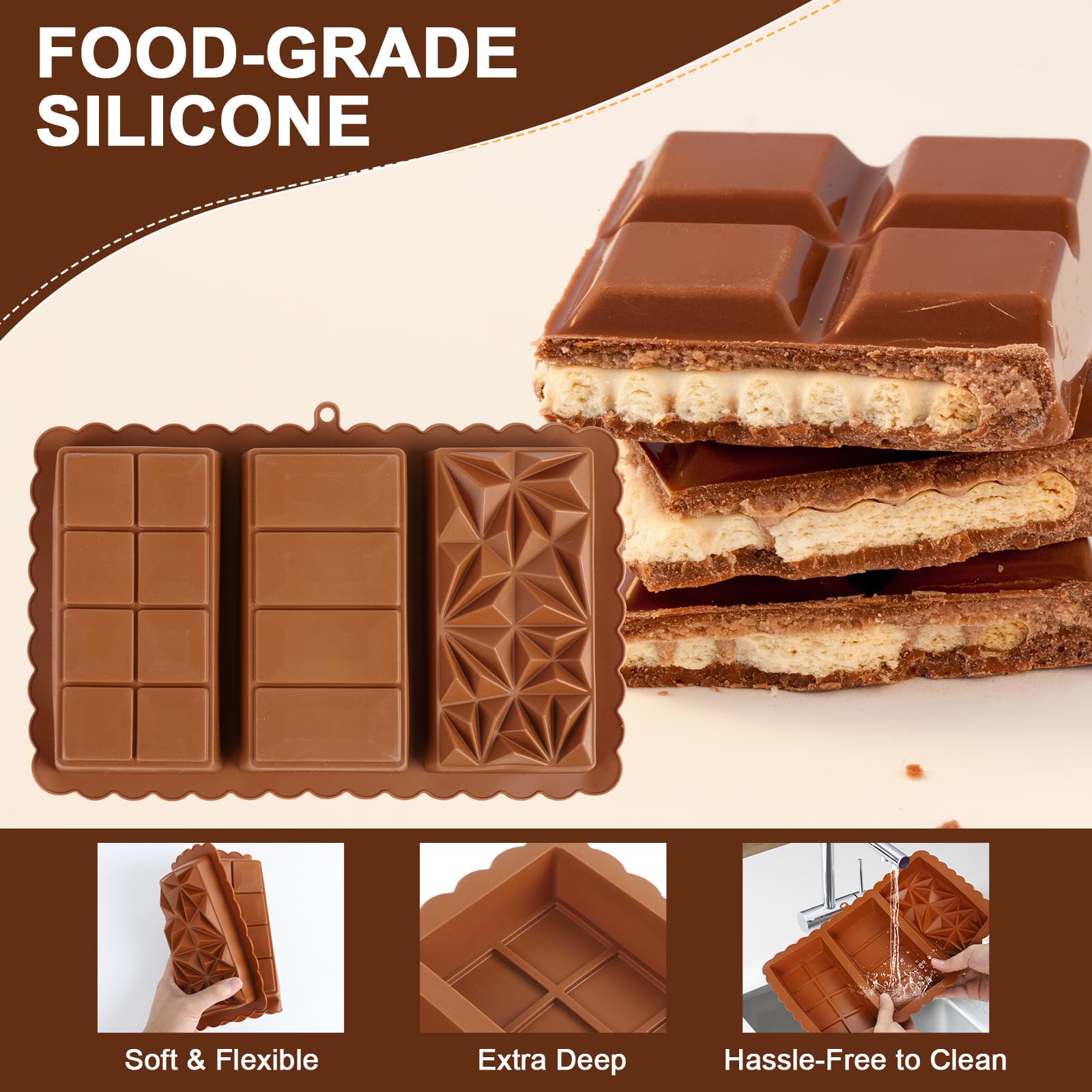 Lot De 3 Moules à Tablette De Chocolat Profond En Silicone - Barres Chocolat Protéiné Et Gourmandises