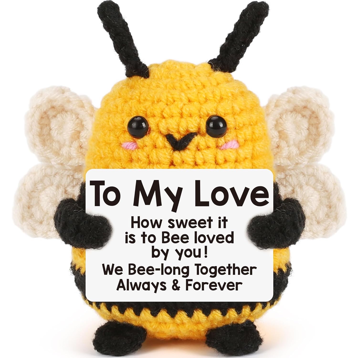 LEJIAJINW Positive Crochet Bee Emotional Gifts for Her, Romantic Valentines Day White Elephant for Husband, Wife, Boyfriend, Girlfriend, Care Her Gifts Handmade Knitting Bee Doll
