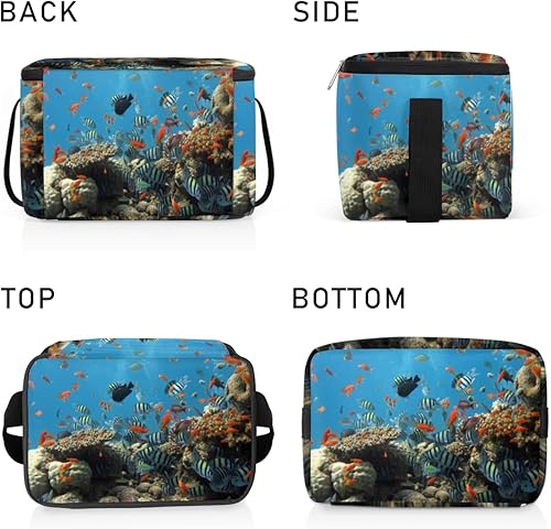 Miniatura 4 de QsirBC Bolsa de almuerzo aislada con aislamiento de peces de coral marino para mujeres, bolsa de almuerzo cuadrada para adultos y hombres, lonchera