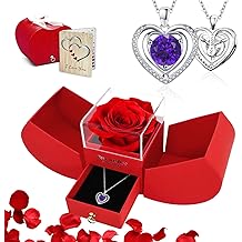 Preserved Red Real Rose with I Love You Birthstone Necklace, Mothers Day Romantic Gifts for Mom Grandma Wife Girlfriend on Valentines Anniversary Birthday for Women (Sept)