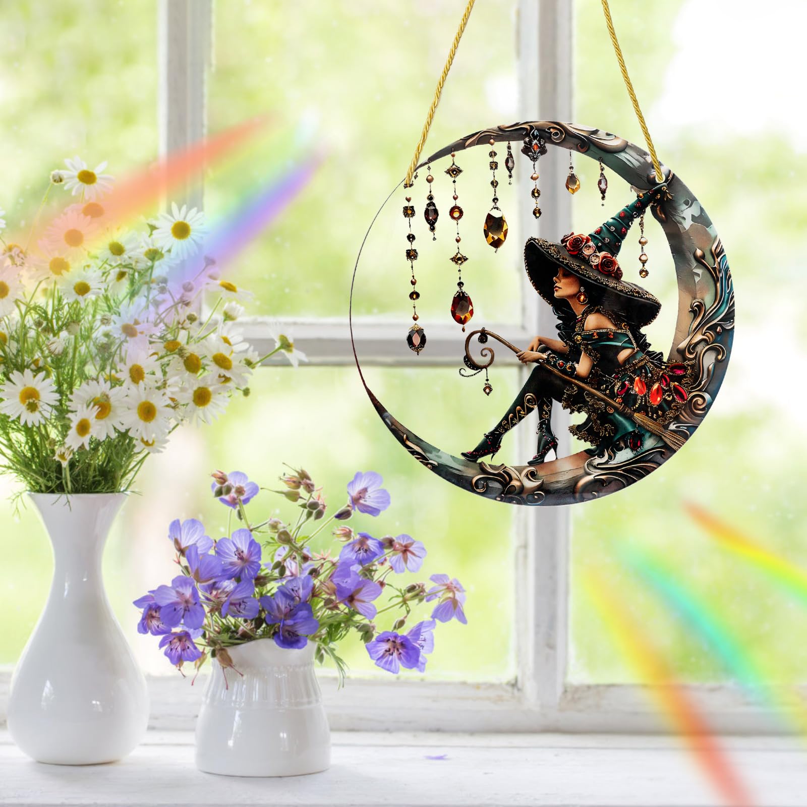 Sun Catchers for Windows Witch Suncatchers Cat Witch Moon Vintage Acrylic Flat Suncatcher - Image 3