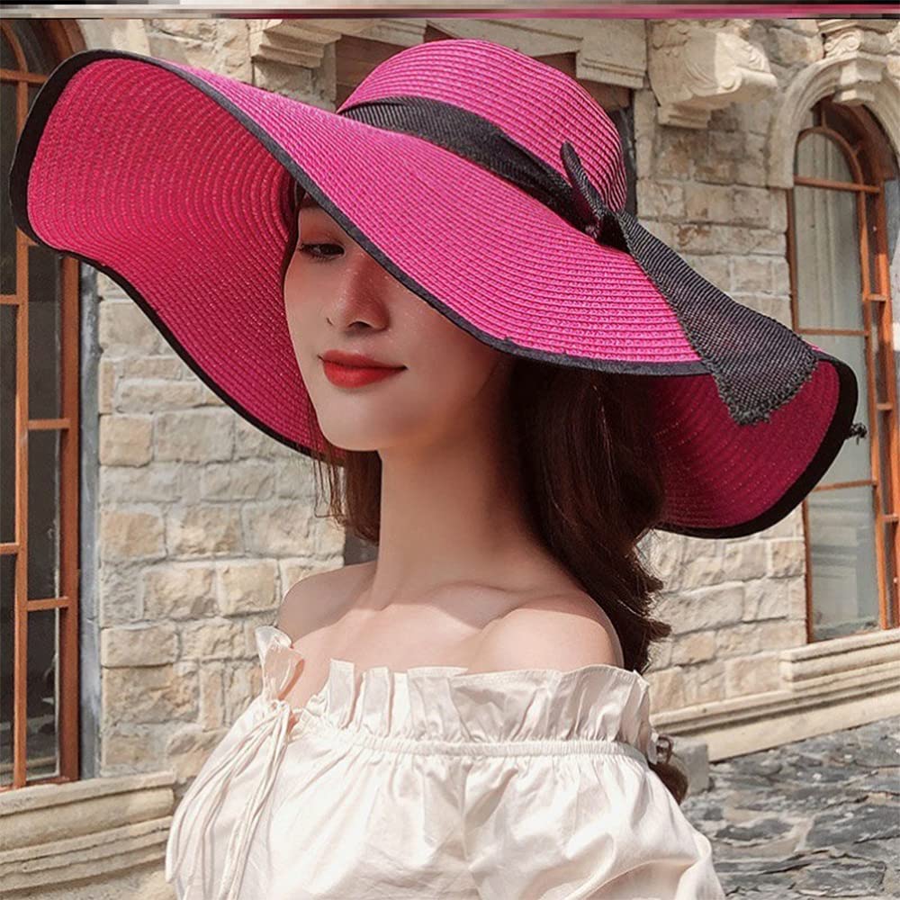 Chapeau souple pliable pour femme, chapeau de paille à large bord, protection solaire, casquette de plage d'été avec protection UV