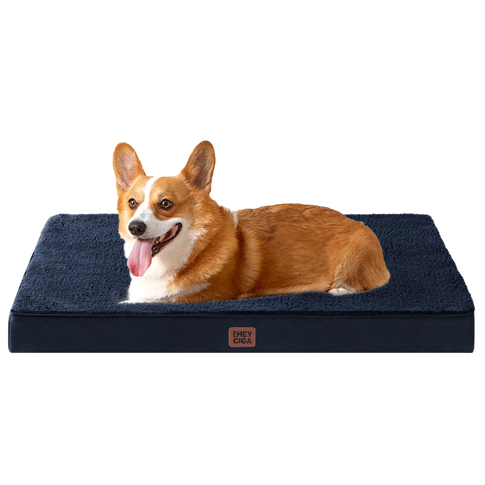 EHEYCIGA Orthopedic Dog Beds for Large Dogs with Removable Washable Cover for Crate, Navy, 35x23