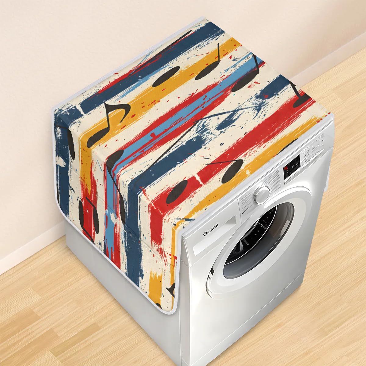 Honeybaby Washer and Dryer Covers for the Top Notes Graffiti Washing Machine Top Cover with 6 Side Pockets Washer Dryer Top Protector for Laundry Kitchen Home