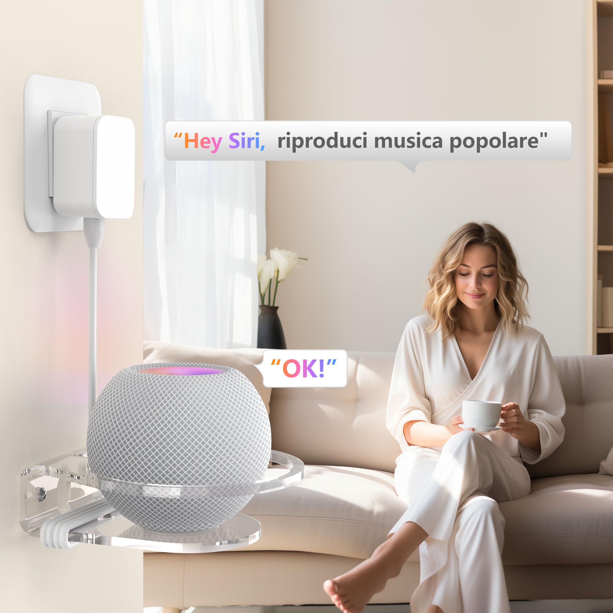 PlusAcc Supporto a Parete per Dot Max – Supporti Compatibile con HomePod Mini, Dot 4/5 Generazione, Pop in acrilico per altoparlante, salva-spazio (1 Pezzo)