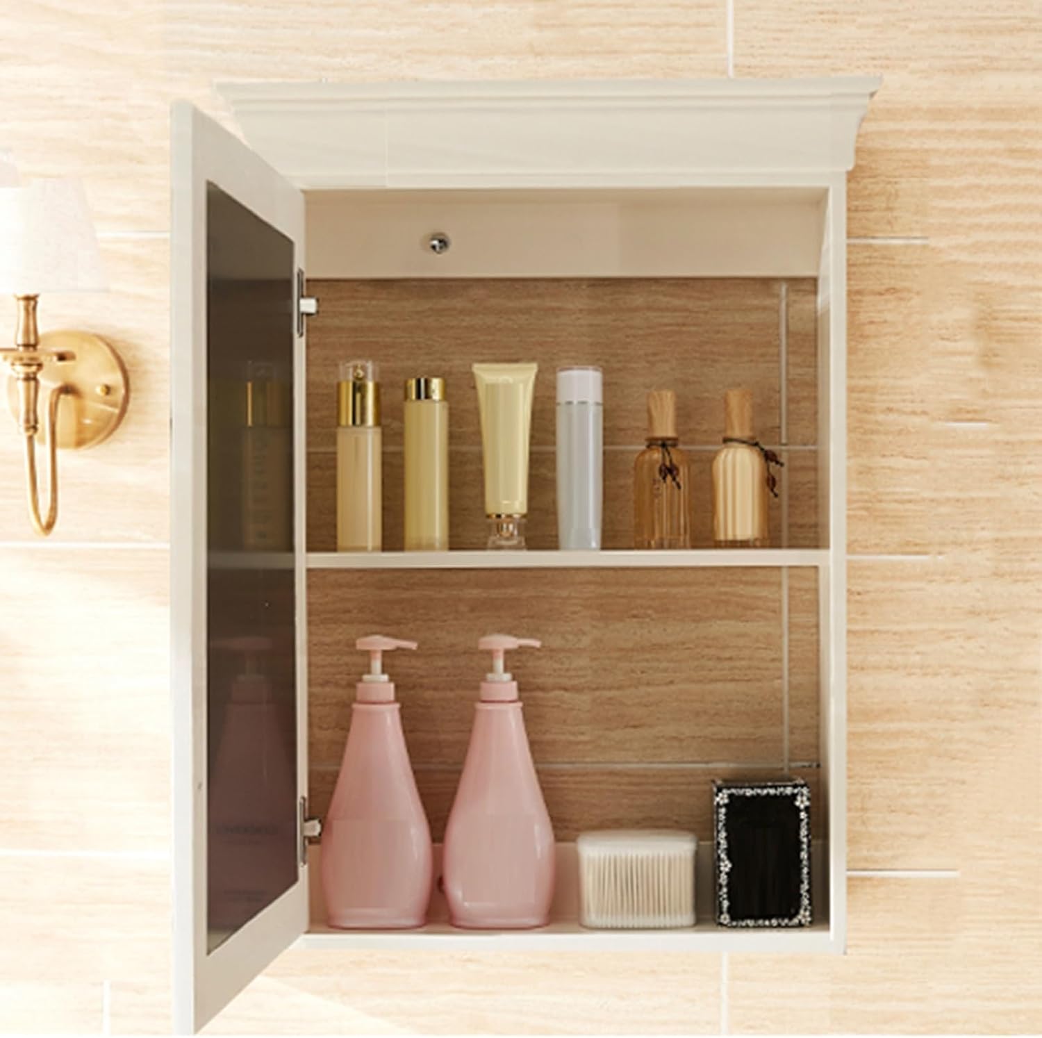 Wooden Bathroom Mirror Cabinet with Multi Purpose Storage Wall Mounted Brown Mirror Cabinet for Bathroom Storage and Organization