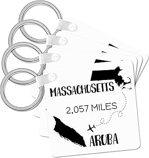 3dRose, Flight distance from Massachusetts to Aruba on a white background., Key Chain