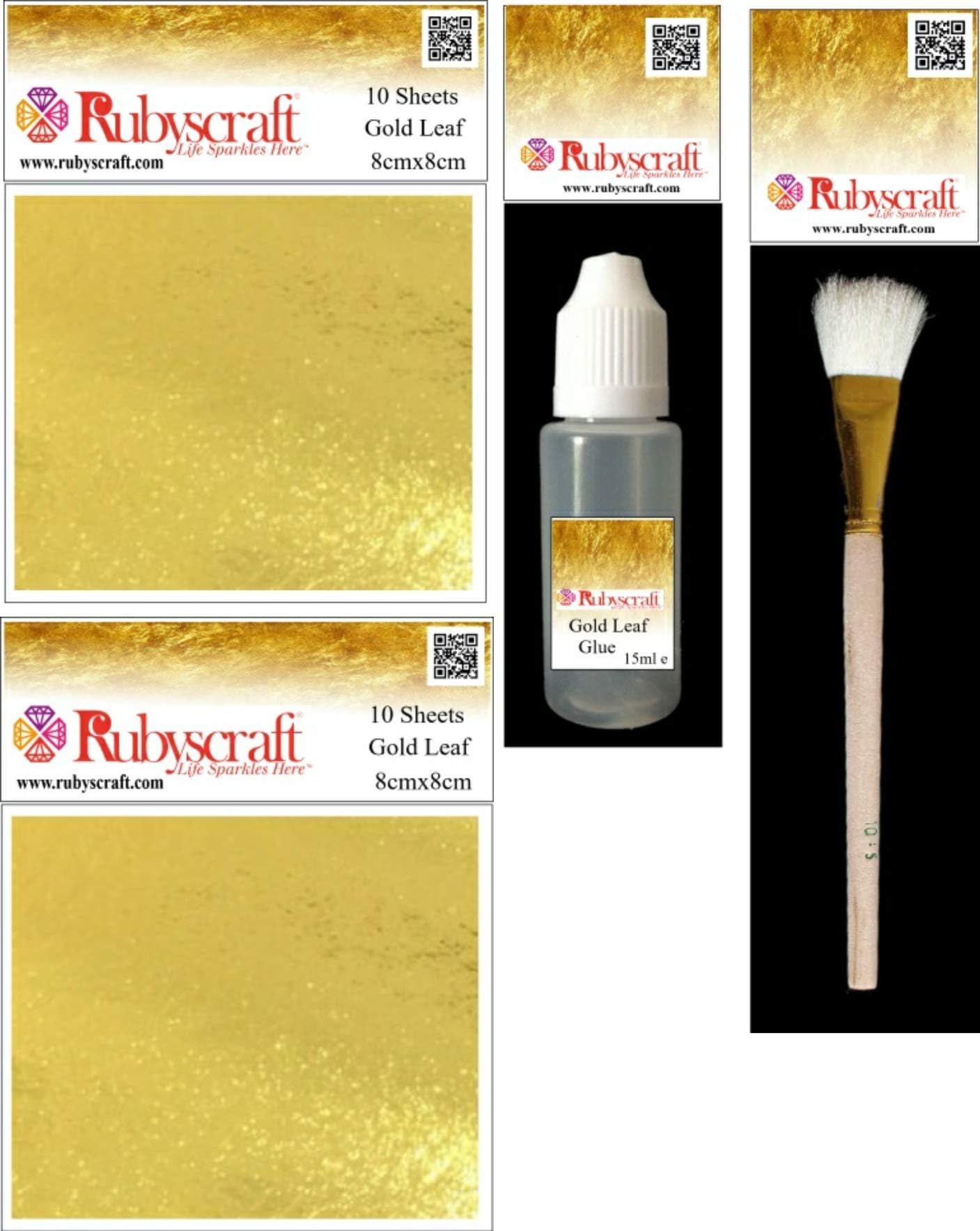 Imitation Gold Leaf 20 Sheets 80mm x 80mm Sheets Gold Leaf Adhesive Glue & Gilding Brush kit Trademark Bling My Shoes UK00003085705