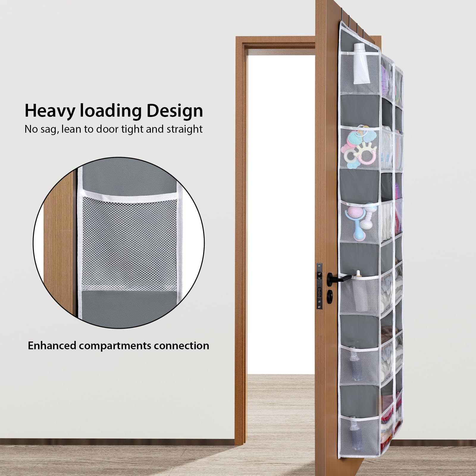 Univivi Over The Door Organiser 6-Shelf, Extra Large Behind Door Storage with Clear Deep Pockets & 12 Mesh Pockets - Image 4