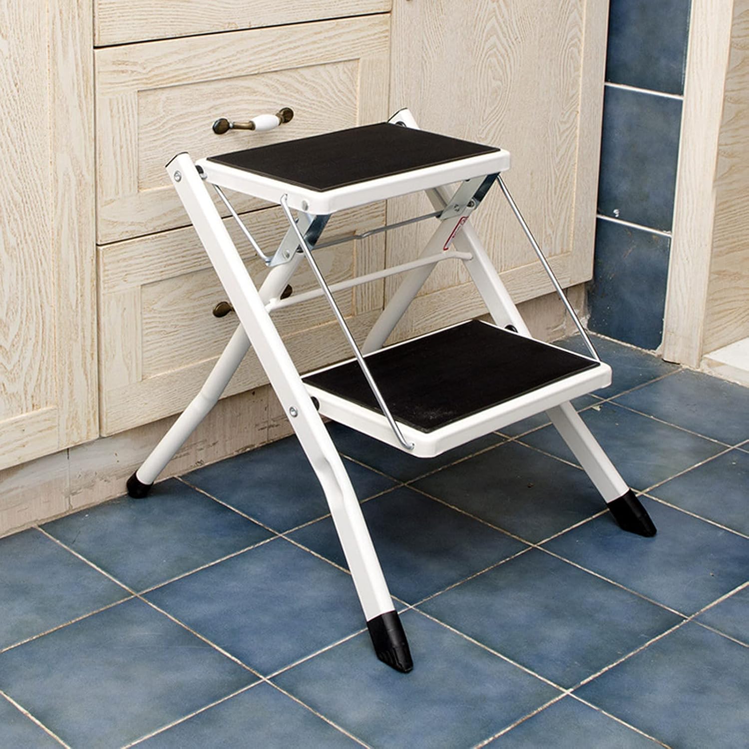 DASHADAO Indoor Climbing Stool,Folding Stool 2 Story Wrought Iron Step Stool, Portable Folding Stool Change Shoe Bench, Folding Step Chair Wrought for Household, Kitchen Office Step Ladder