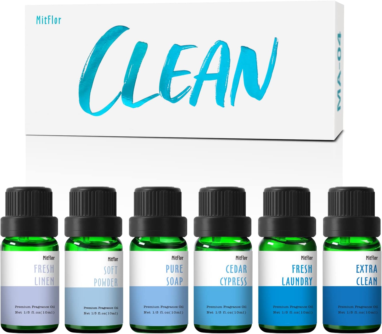 Fragrance Oil Set, MitFlor Clean Essential Oils for Diffusers for Home, 6 x10 ml, Fragrance Oil for Candle Soap Making, Diffuser Oils Gift Set, Fresh Linen, Pure Soap and More Scents