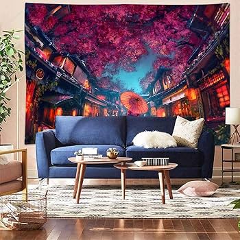 Aidatain Japanese Anime Tapestry, Cherry Blossom Lantern, 80