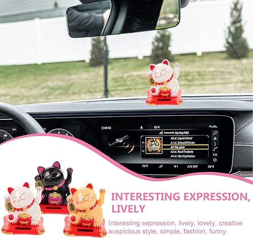 Miniatura 4 de Maneki Neko Lucky Cat Solar Lucky Beckoning Cat Waving Feng Shui Lucky Cats para el hogar, oficina, decoración de coche, regalo, blanco, negro,