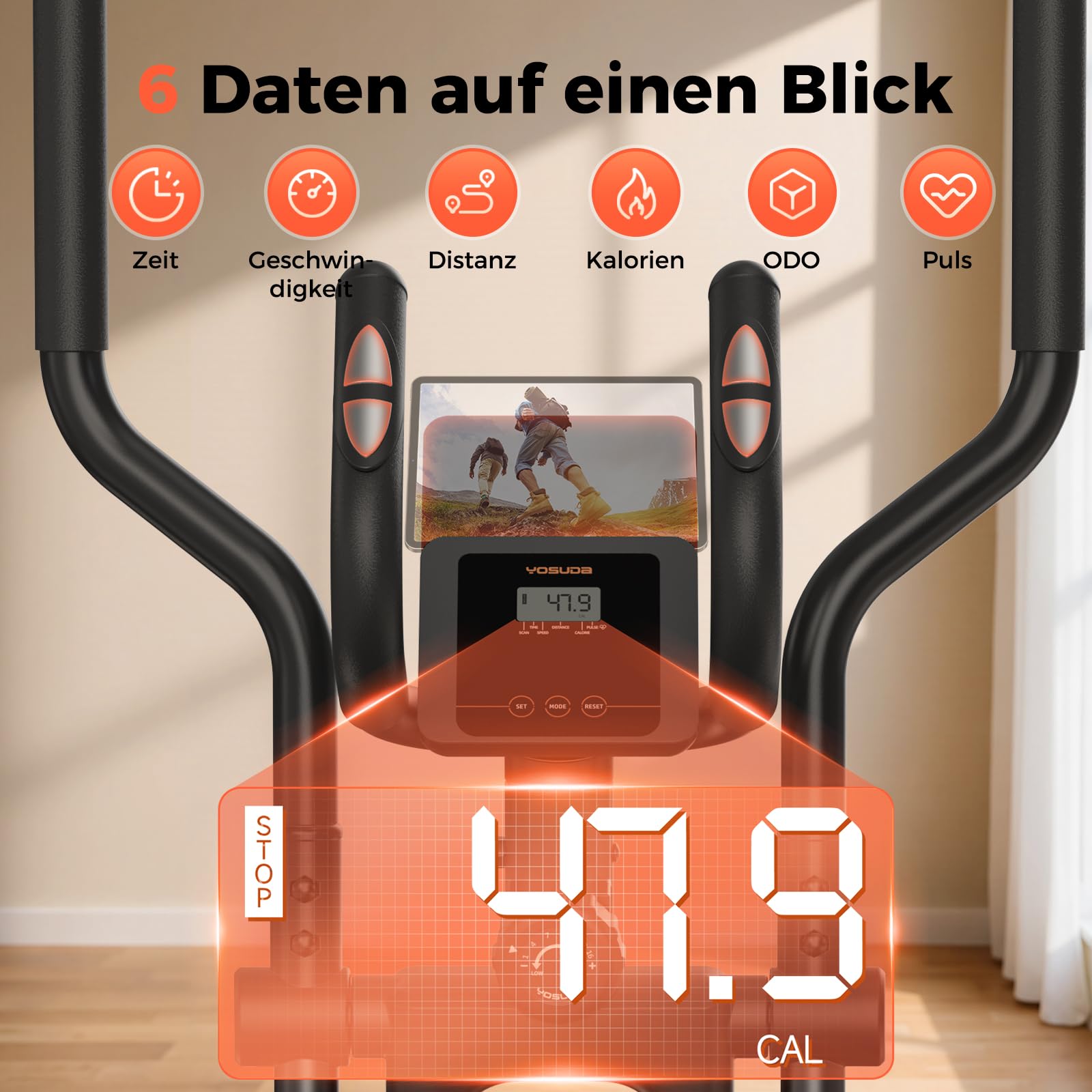 YOSUDA ​​Klappbarer Crosstrainer für Zuhause, Crosstrainer mit 16 Widerstandsstufen, Ultraleiser für Cardio, LCD-Display & Transportrollen