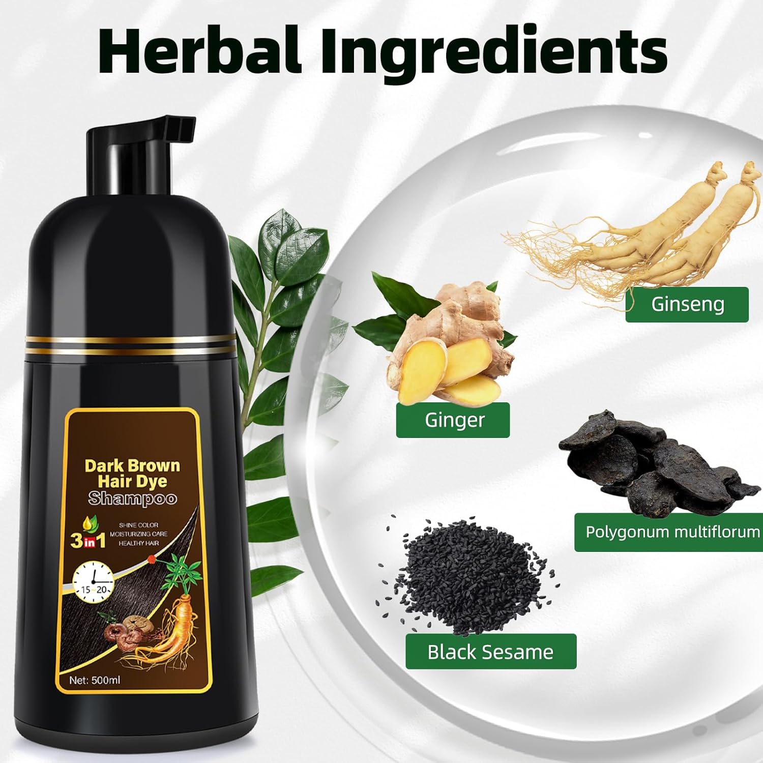 Dark Brown Hair Dye Shampoo 3 in 1 for Gray Coverage for Women/Men, Color Shampoo Instant Herbal Ingredients Semi Permanent - Image 4