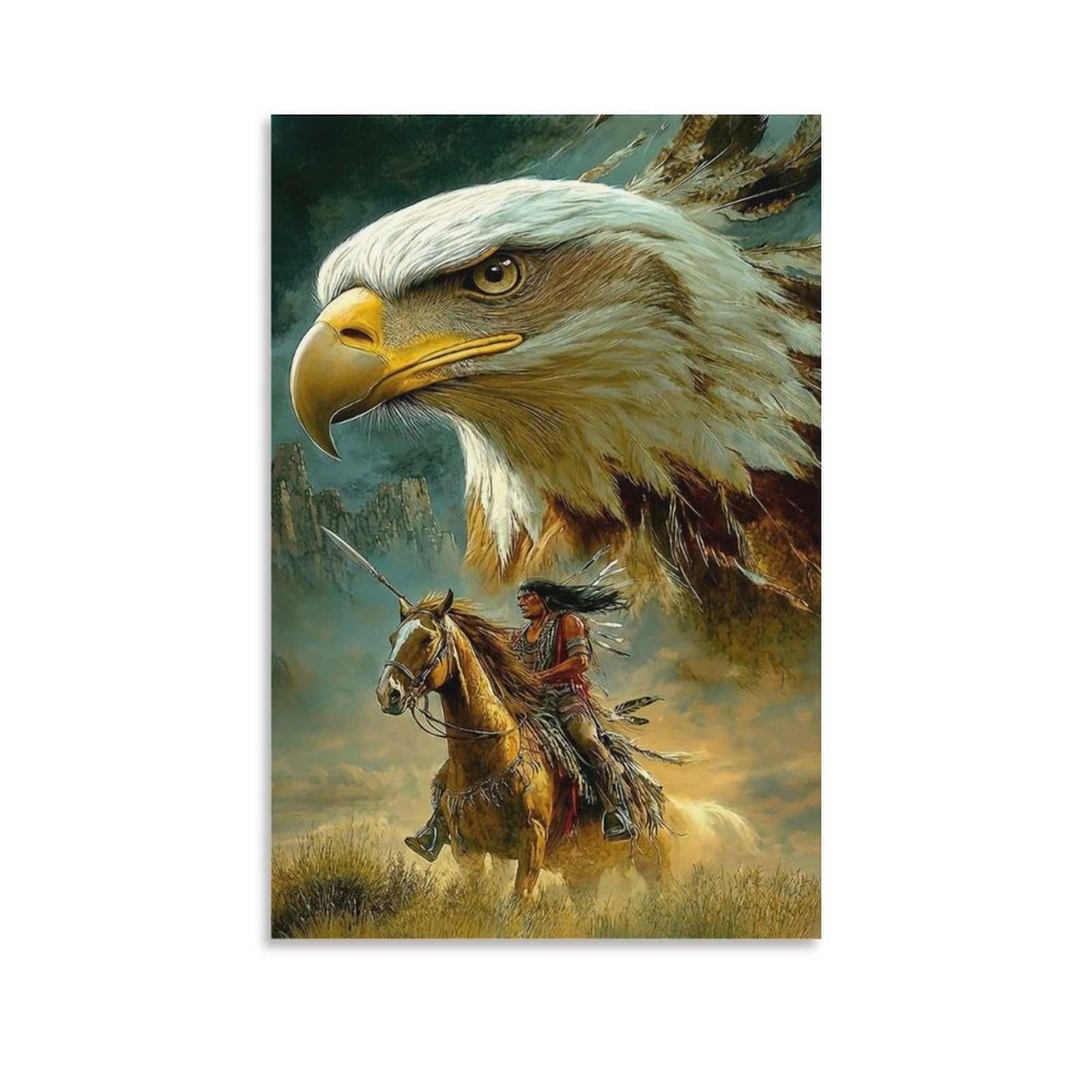 DHBANEIOK Eagle Warrior Scene Wall Decor Poster Giclee Canvas Prints Modern Wall Art Picture Wall Hanging for Living Room Home Decorations 24x36inch(60x90cm)