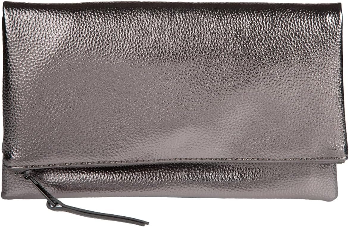 JNB Women's Faux Leather Zipper Foldover Clutch Purse with Tassel