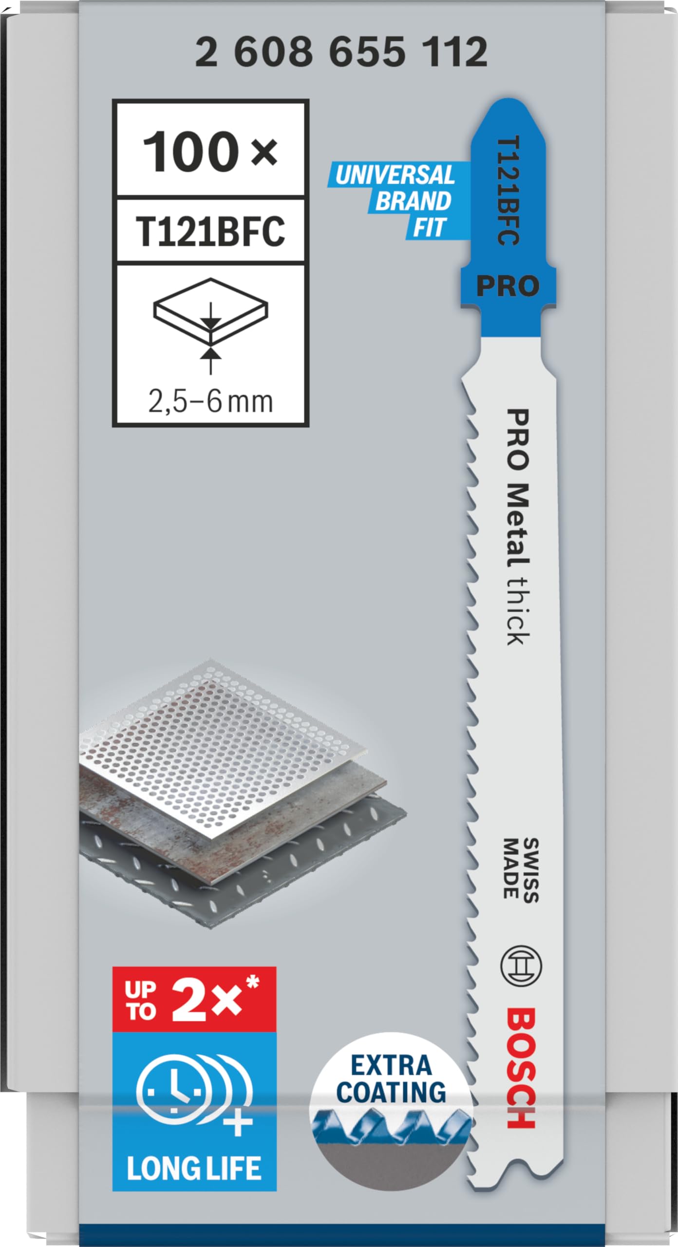 Bosch PRO Metal Thick T121BFC - 100 lame per seghetto alternativo (per lamiere d'acciaio, lamiere d'acciaio, lunghezza 92 mm, accessori professionali)