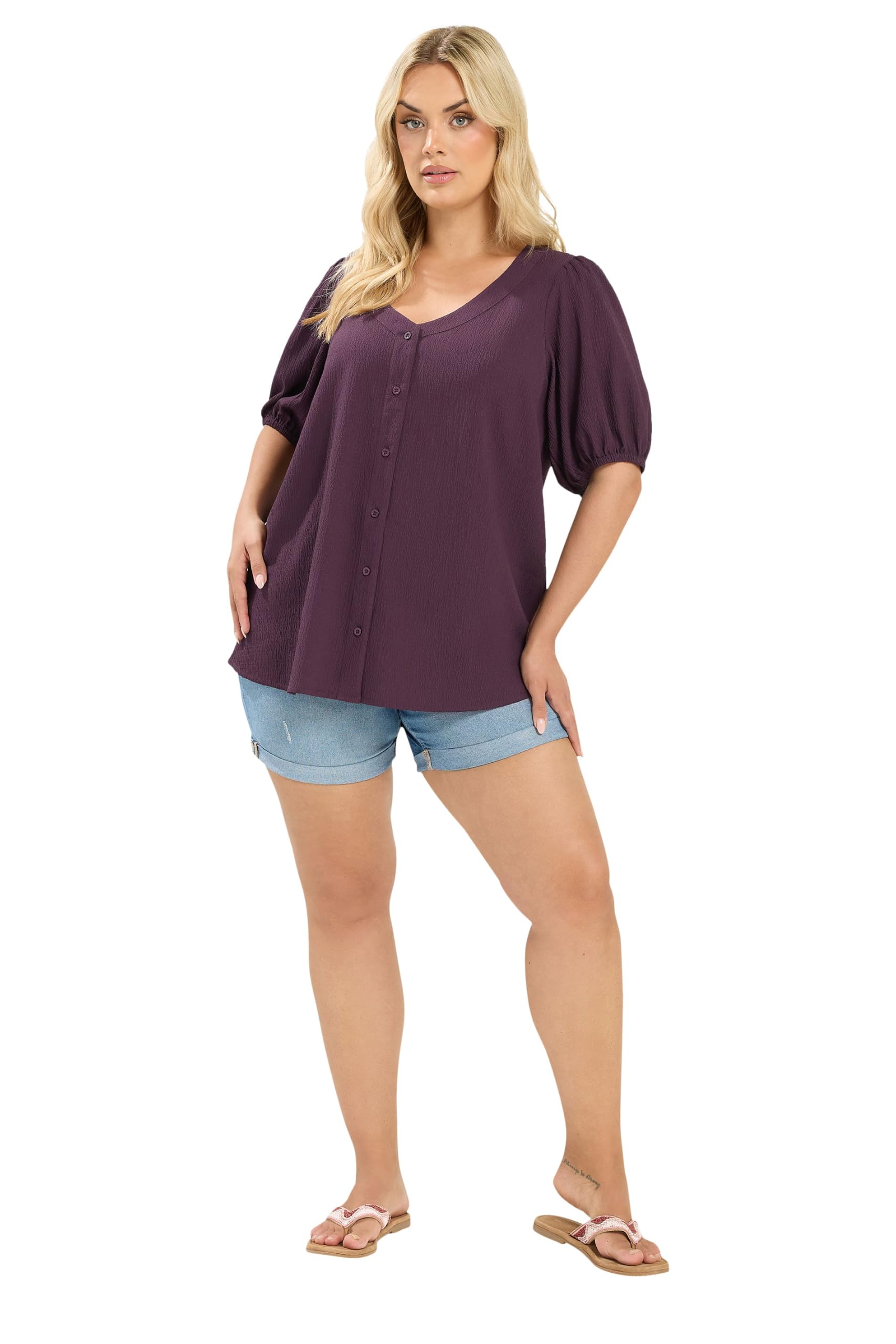 Yours Women's Plum Button Textured Blouse In Size 22-24