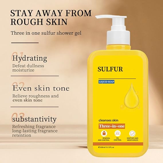 Sulfur Body Wash 3 in 1 Sulfur Soap Body Wash Deep Cleansing for Balancing Skin Body Wash for Men and Women Hydrating Gentle Daily Care 10.15 FL OZ