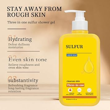Sulfur Body Wash 3 in 1 Sulfur Soap Body Wash Deep Cleansing for Balancing Skin Body Wash for Men and Women Hydrating Gentle Daily Care 10.15 FL OZ
