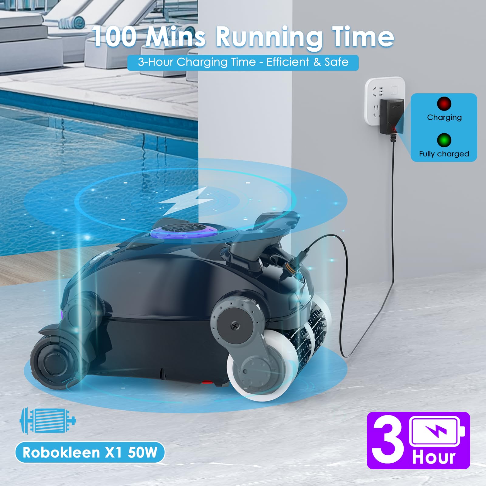 Robot nettoyeur de piscine sans fil, escalade murale, autonomie prolongée, stationnement automatique, léger, grande capacité, double moteur avancé, X1 aspirateur automatique pour piscines creusées