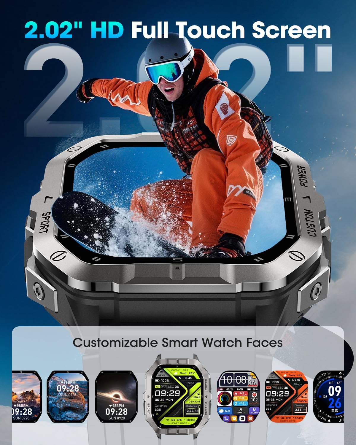 Military Smart Watches for Men,2.02''Smartwatch FitnessTracker Built-in GPS