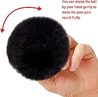 Vista 3 de BQTQ 26 piezas pompones de piel sintética de conejo pelotas pom pom negras pompones esponjosos con lazo elástico manualidades para sombreros