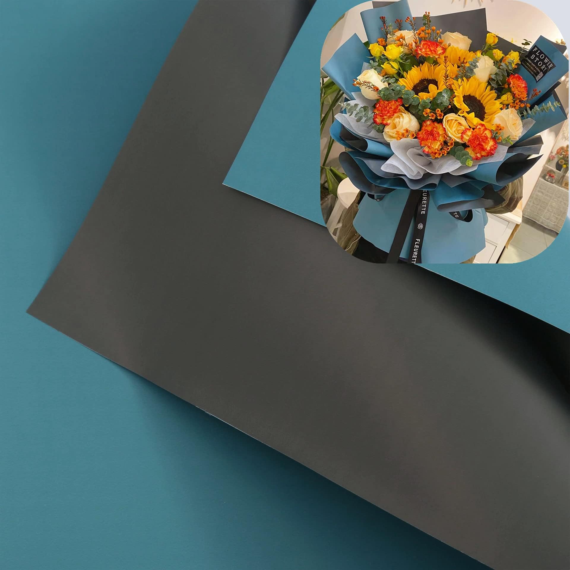 20 Sheets/Double-Sided Colors Flower Wrapping Paper,Waterproof Florist Bouquet Paper,DIY Crafts,more colors Different Double-Sided Colors 58 x 58cm(22.8x 22.8 inch) (Gray blue + Dark gray)