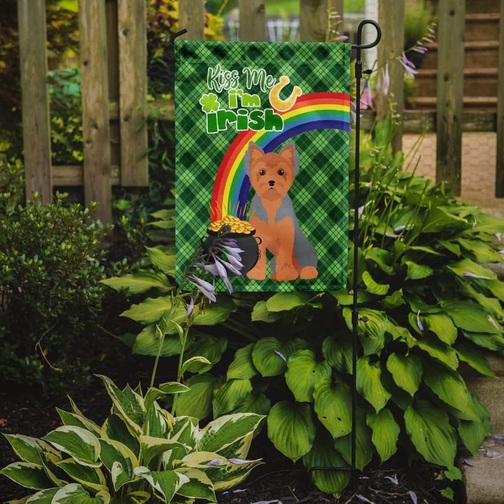 Caroline's Treasures WDK4924GF Blue and Tan Puppy Cut Yorkshire Terrier St. Patrick's Day Garden Flag Mailbox Flag Decorative Yard Flag Banner Outside Patio Artwork Yard Flower Beds, Garden Size, MUL