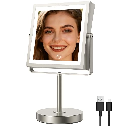 1X/10X Makeup Mirror with Lights, Double Sided, Brushed Nickel |