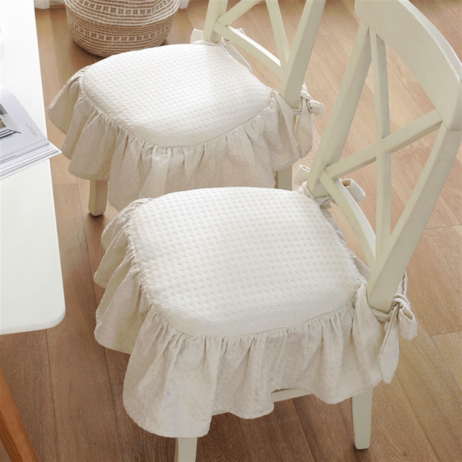 Cojín de asiento de algodón con lazos para sillas de madera 1