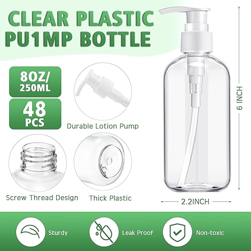 Miniatura 2 de Gerrii 60 botellas vacías de plástico de 8 onzas líquidas, botellas de plástico transparentes recargables con dispensador, contenedor de viaje