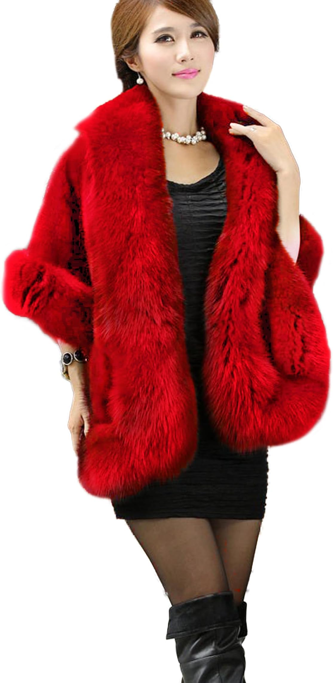 ELFJOY Women Faux Fur Coat Winter Faux Fur Wrap Soft Versatile Outwear Wedding Bride Cloak Cape for Evening Party