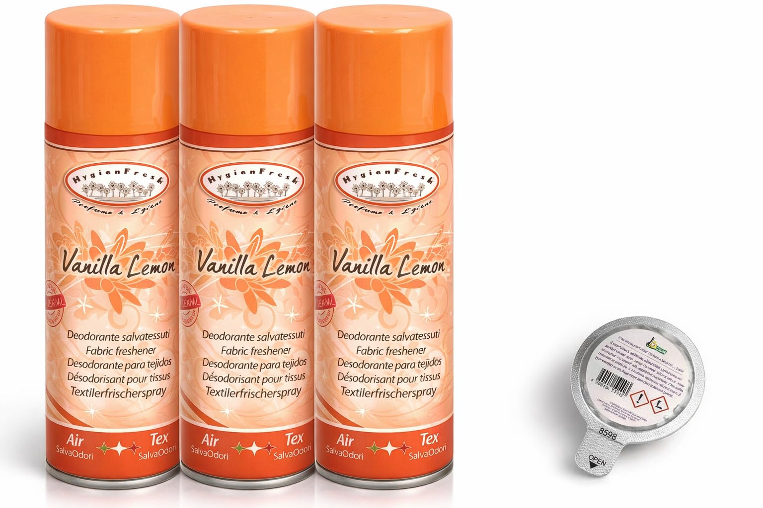 Vanilla Lemon Spray Deodorante Auto Tessuti Profumatore Bucato Lavatrice Profumo Armadio Cattura Odori Ambiente Vestiti Asciugatrice 3x400ml