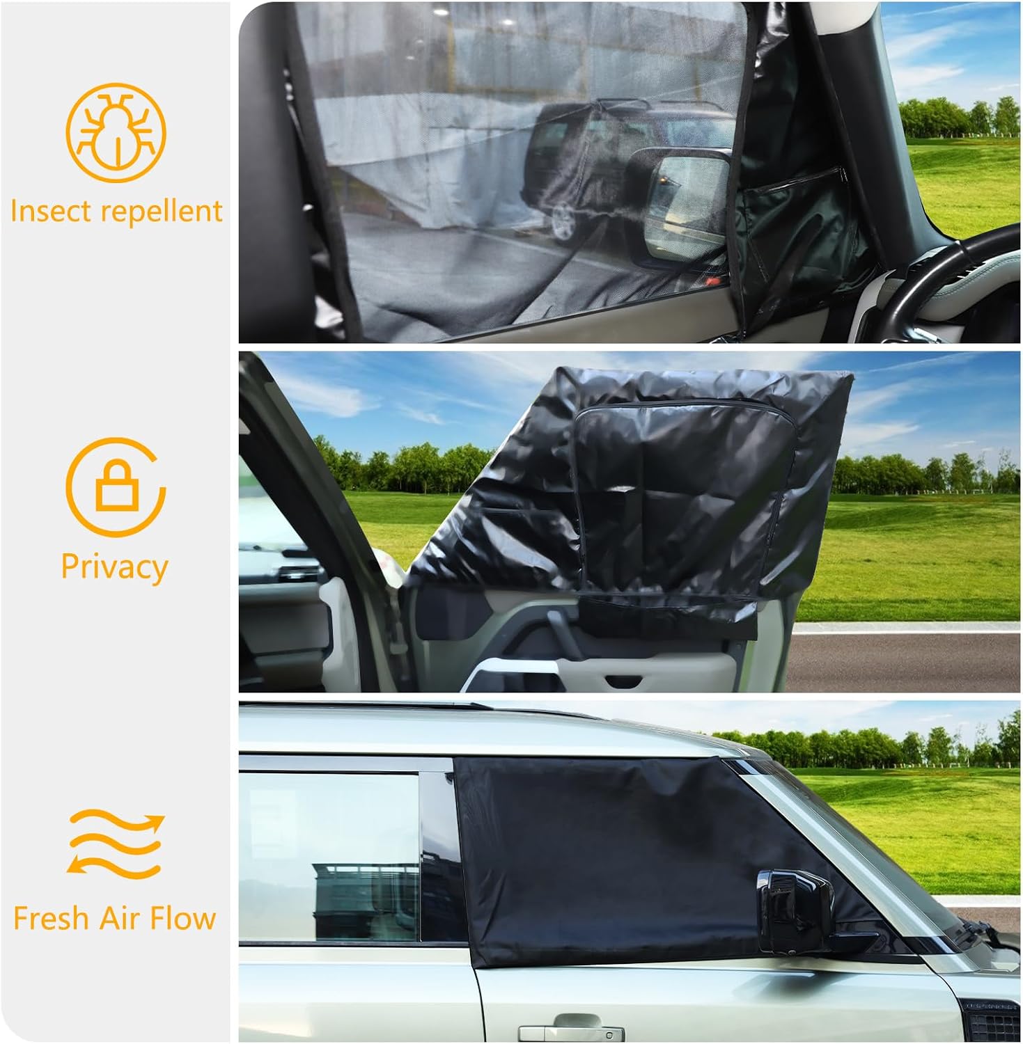 PIUGILH Front Side Window Shade Compatible with Land Rover Defender 2020-2025 Camping Accessories, Car Front Side Window Screen Sun Shade Privacy Protection, 2Pcs