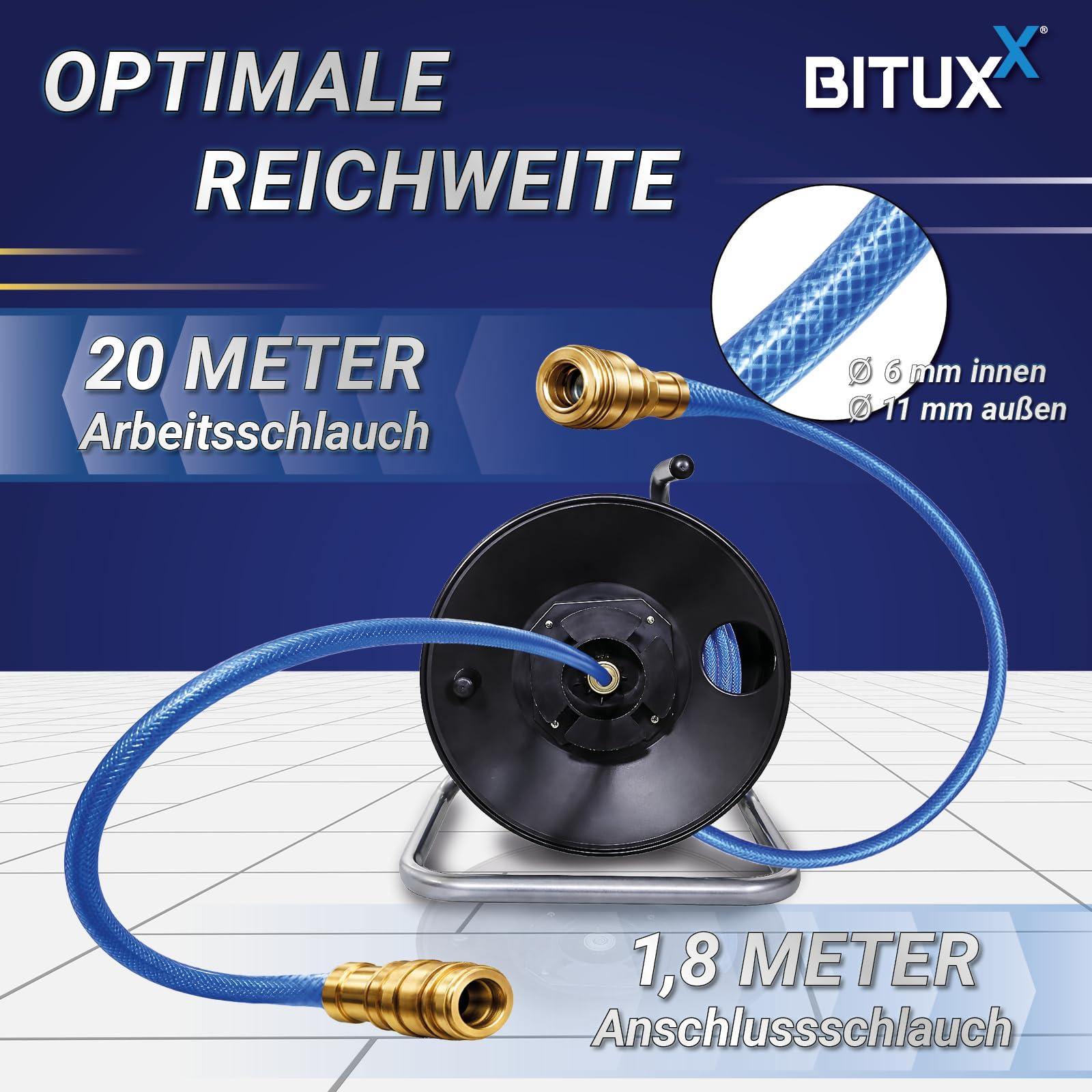 Bituxx Druckluftschlauchtrommel Druckluft Luftschlauch Trommel Aufroller für Kompressor 20 Meter manuell