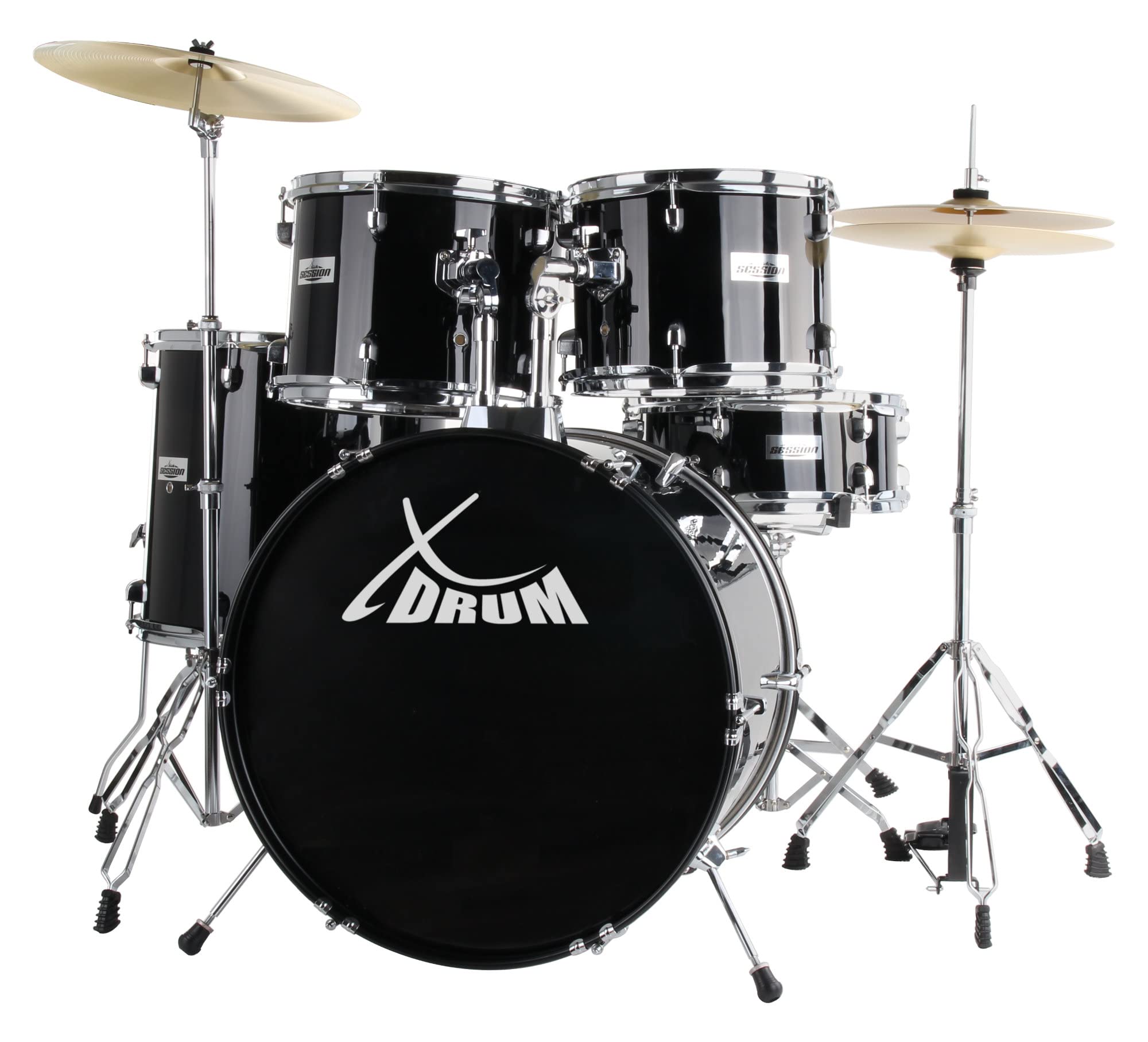 XDrum Semi 20" Studio Batteria Midnight Black incl. Scuola, 14" TT | Fusti in pioppo acusticamente pregiato con finitura speciale, Hardware a 5 pezzi con doppio supporto, 14" TT, 14" SD