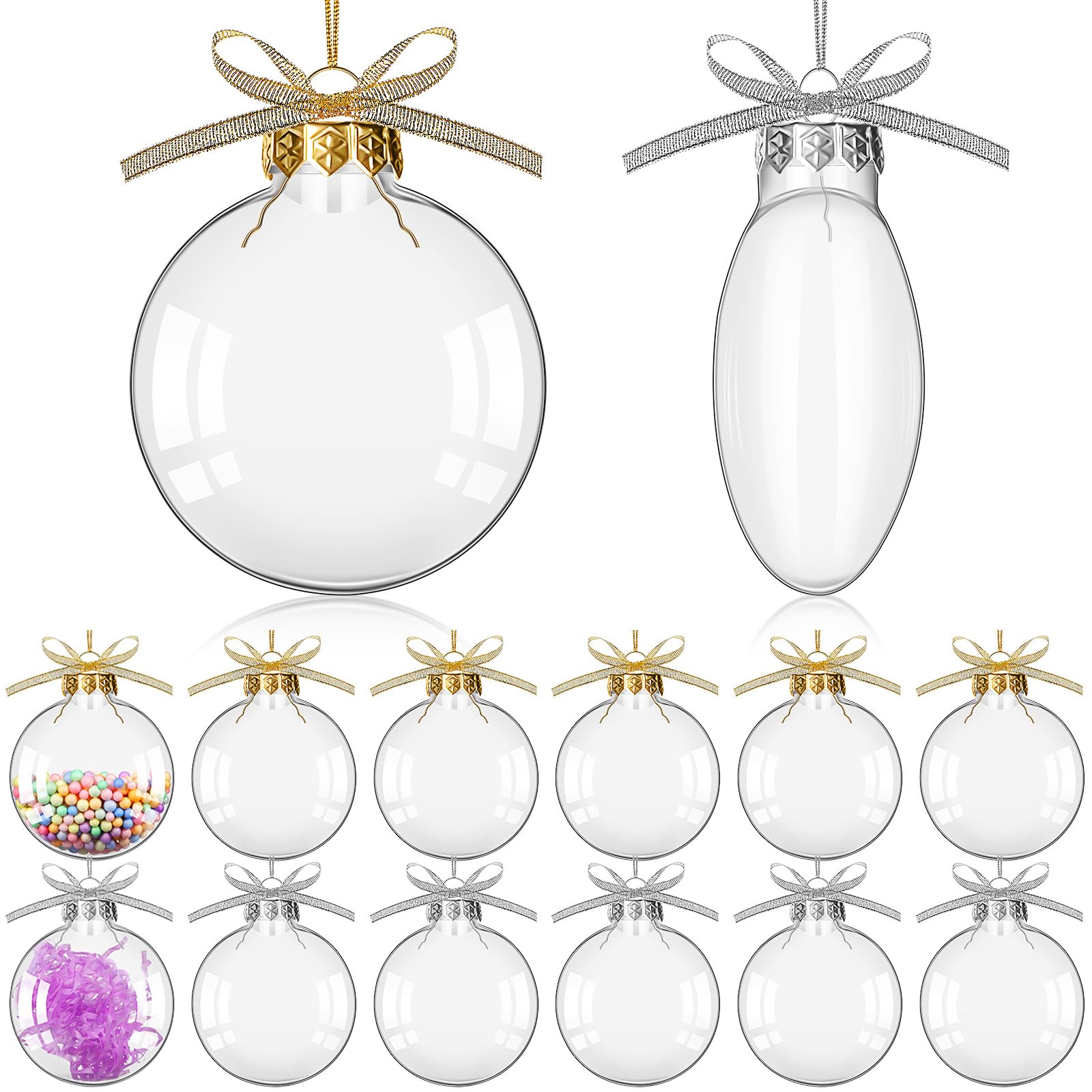 Disques de Noël transparents Leitee ovales avec ruban or et argent