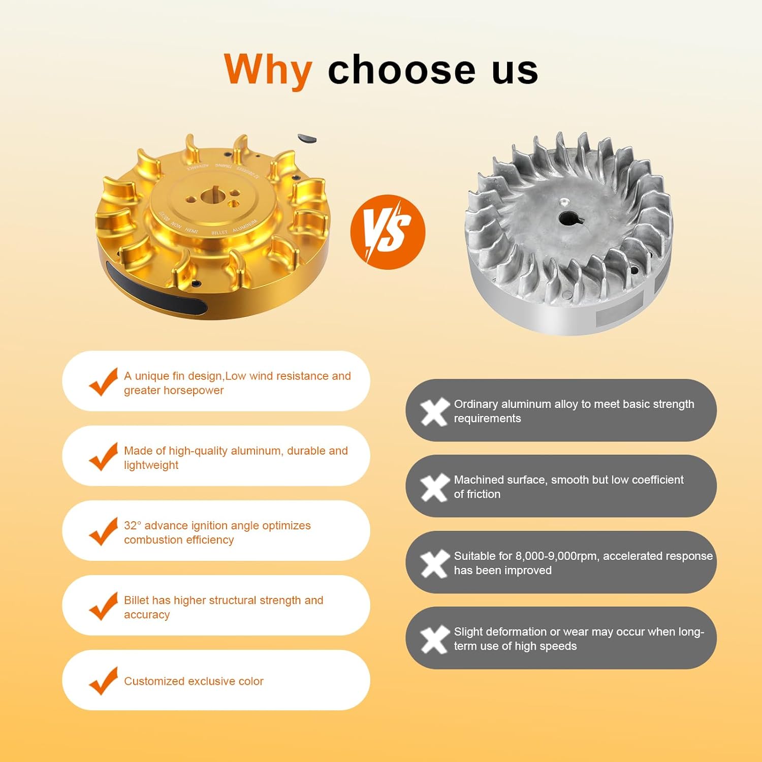 Speedway Billet Aluminum Flywheel For Predator 196cc, 212cc NonHemi Cast,For Honda GX160 GX200,Advance timing of approximately 32 Degrees Golden Minibike Performance Parts