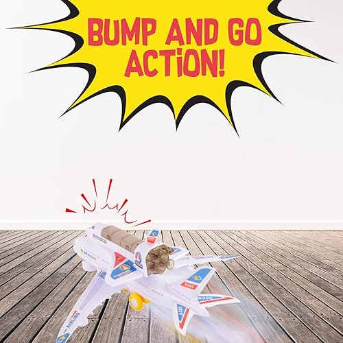 Miniatura 4 de Transbordador espacial eléctrico de avión transportador de juguete de acción para niños Bump and Go - Modelo grande Jumbo Jet con luces 3D