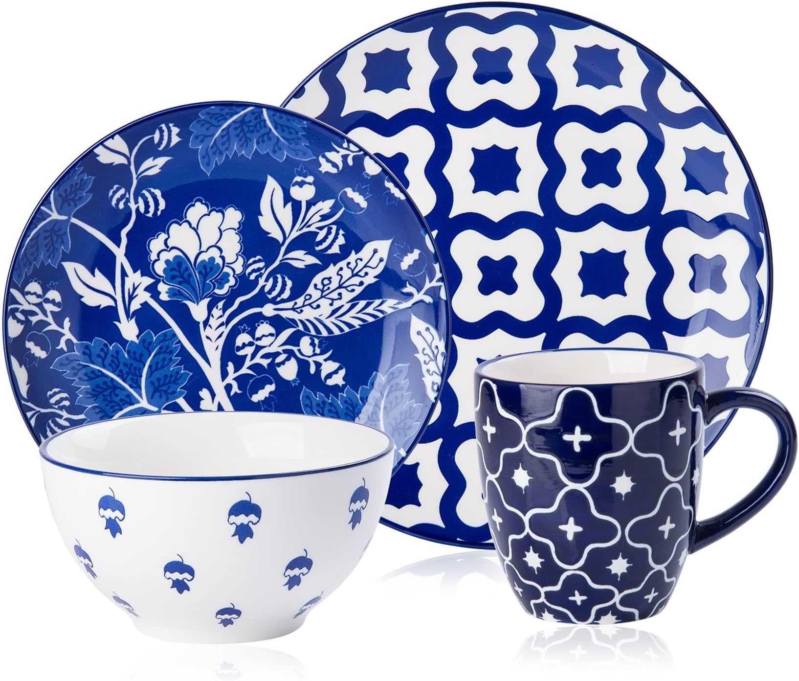 WisenvoyPlates and Bowls Sets Dinnerware Sets 16 Piece Plate Set Dinner Plates Stoneware Dinnerware Set Dish Set for 4