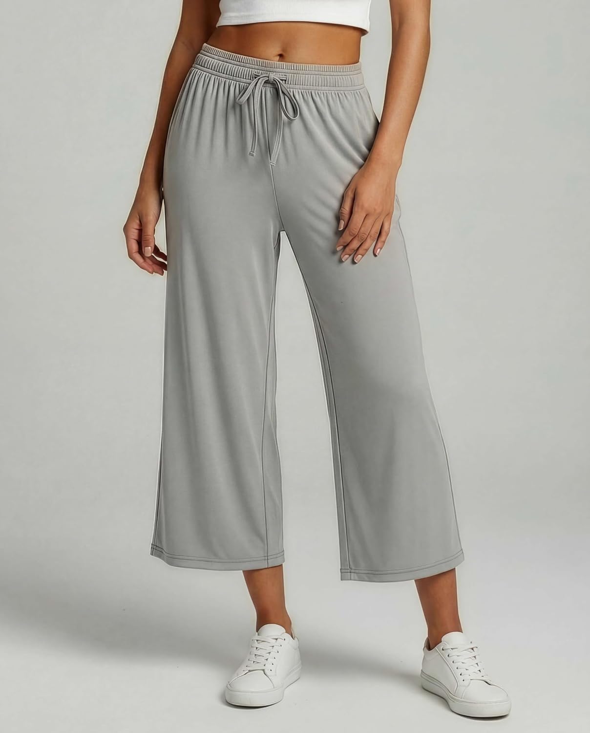 Real Essentials 3 Pack: Women's Ultra-Soft Wide Leg Loose Capri Open Bottom Pants - Yoga Lounge Pockets(Available in Plus)