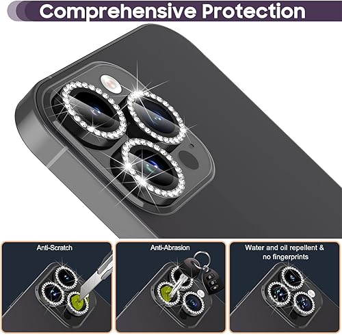Miniatura 3 de Suoman Protector de lente de cámara para iPhone 14 Pro Max  14 Pro, Diamantes Bling vidrio templado 9H, cubierta protectora de metal de cobertura