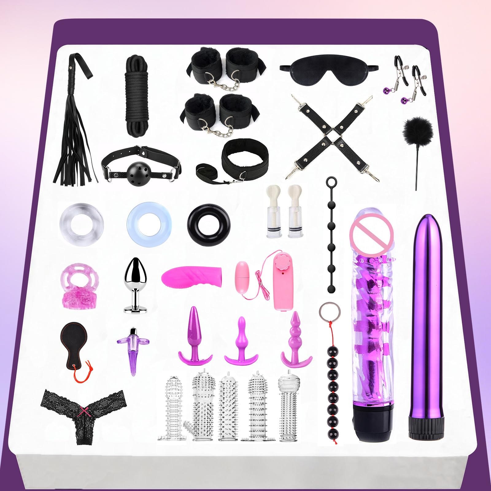 SM kit de bondage Oziral 34 pièces BDSM ensemble de bondage de lit sex toyspour pour couple ensemble bdsms set accessoires femme pour débutants avec ensemble de plug anal pour couples sex Noir