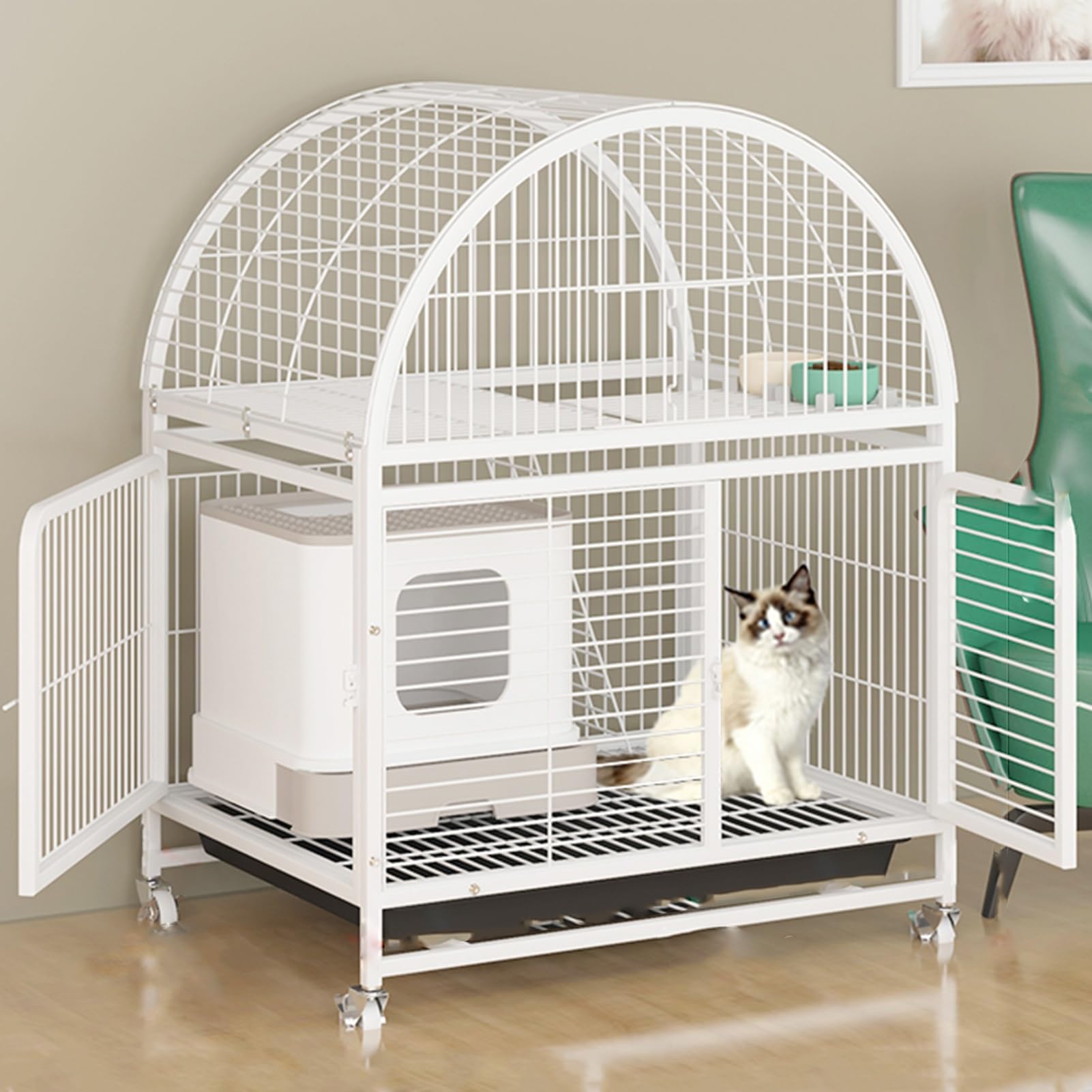 Parque de juegos desmontable para gatos con valla de metal adaptable para conejos y cachorros