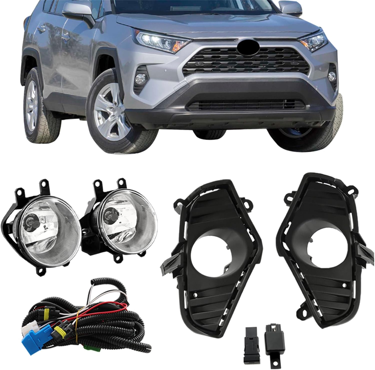 labwork Fog Lights Left and Right Side Assembly Replacement for Toyota Rav4 2019 2020 2021 with Bulbs Switch Wiring Kit