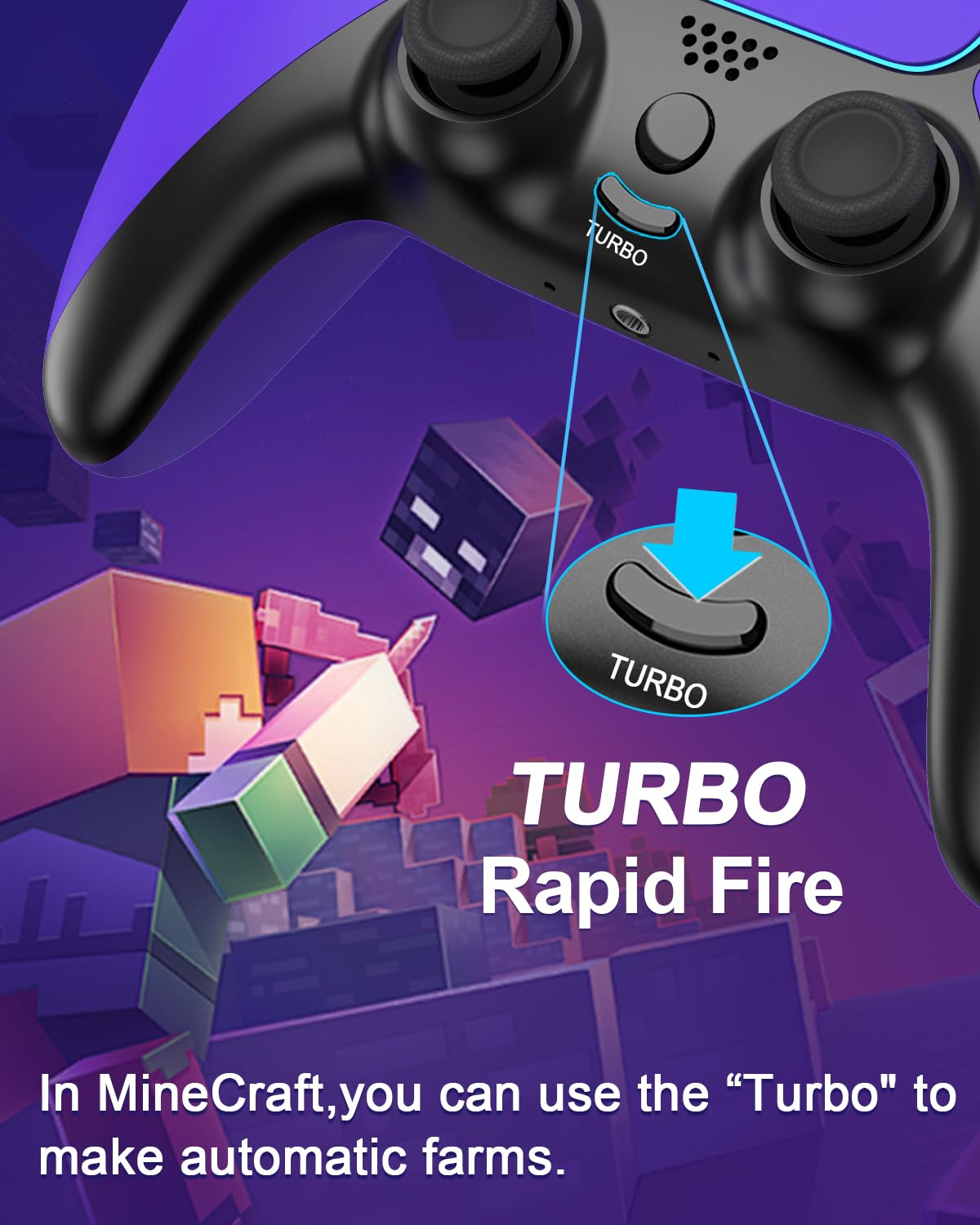Ruibopad Luna Controller für PlayStation 4, Kabelloser Multiplattform Controller mit 2 Rücktasten & Turbo, kompatibel mit PC iOS Android Mac Steam TV Tesla, Lila
